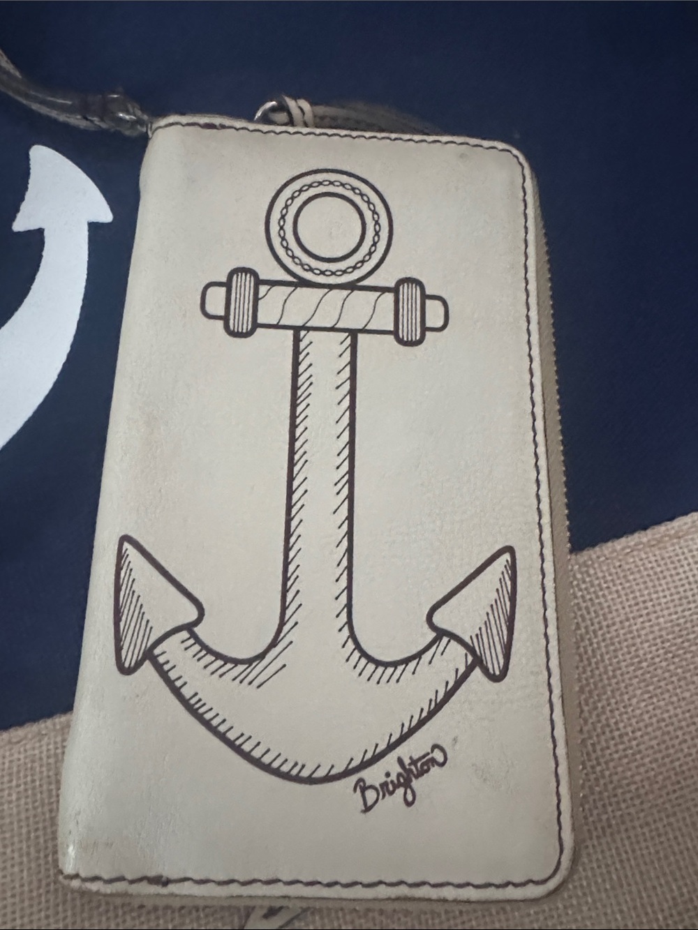 Navy and Beige Anchor Tote Bag with Rope Handles and Brighton wallet/wristlet - Picture 3 of 6